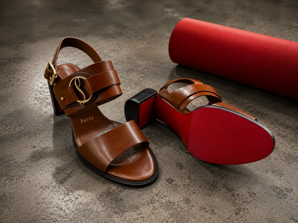 Christian Louboutin shoe with protected red sole installed by luxury shoe repair specialist